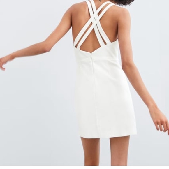 White mini dress criss cross strap - Picture 3 of 4